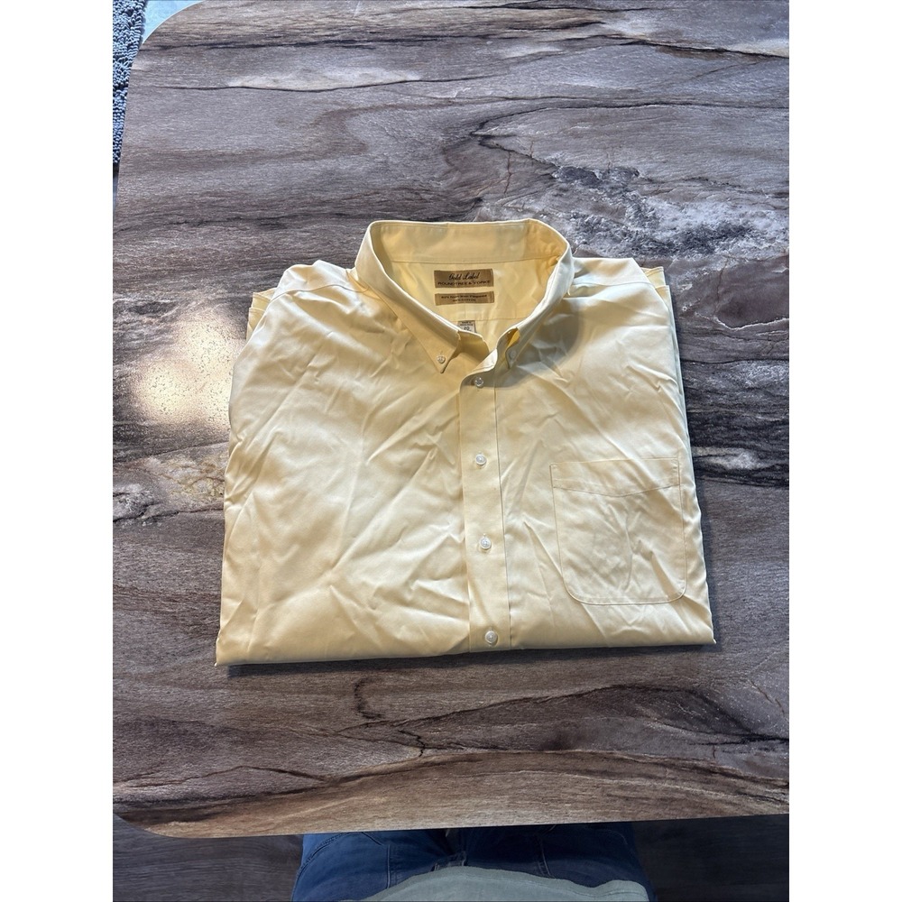 Gold‎ Label Roundtree & York Dress Shirt 20/34 Yellow Non-Iron Pinpoint